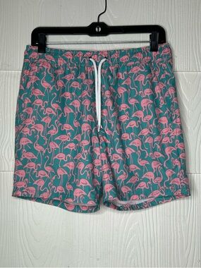 J. Crew Teal Swim Shorts with Pink Flamingo Print